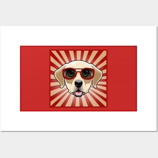 Puppy Wearing Red Sunglasses Labrador Retriever Posters and Art